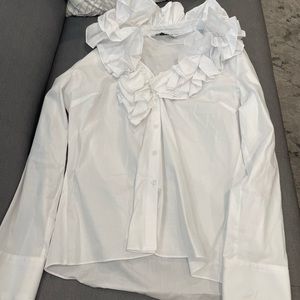Zara white ruffle blouse